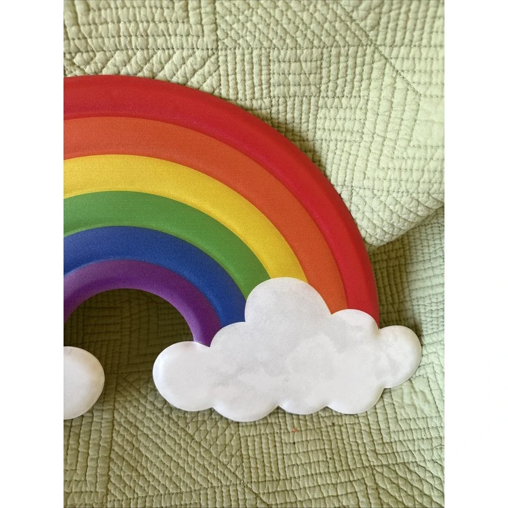 Rainbow & Clouds Primary Colors Metal Wall Decoration w Hanger 15 X 8